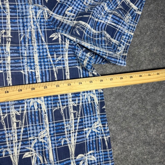 Tommy Bahama Mens XXL Blue Bamboo Plaid Silk Blend Short Sleeve Button Shirt - Picture 6 of 8